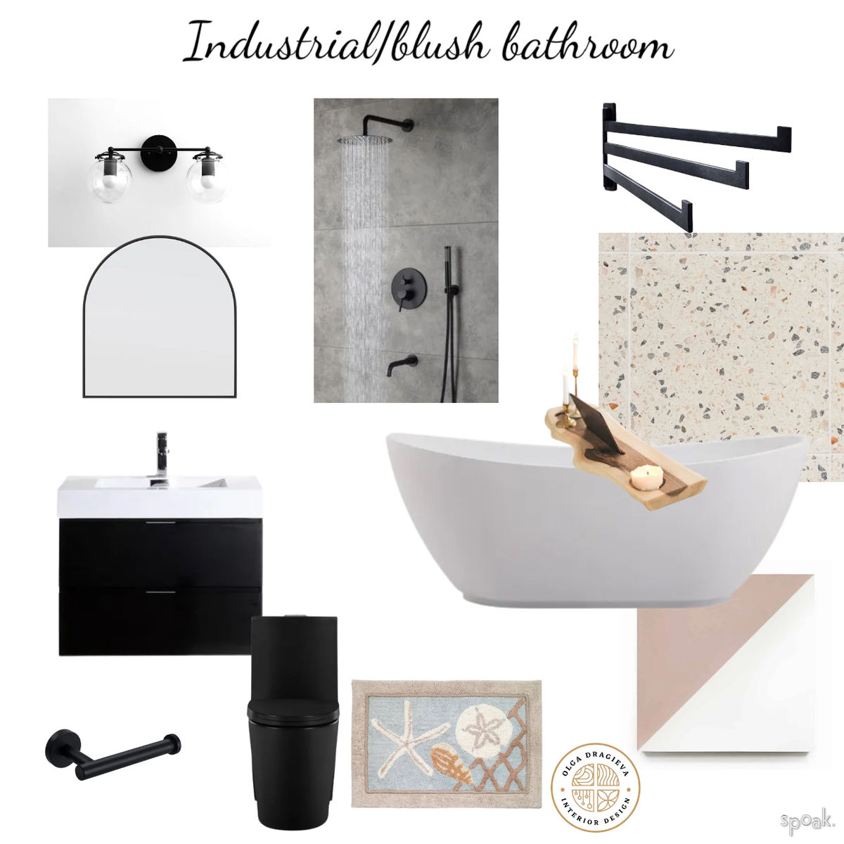 Industrial/blush bathroom designed by Olga Dragieva