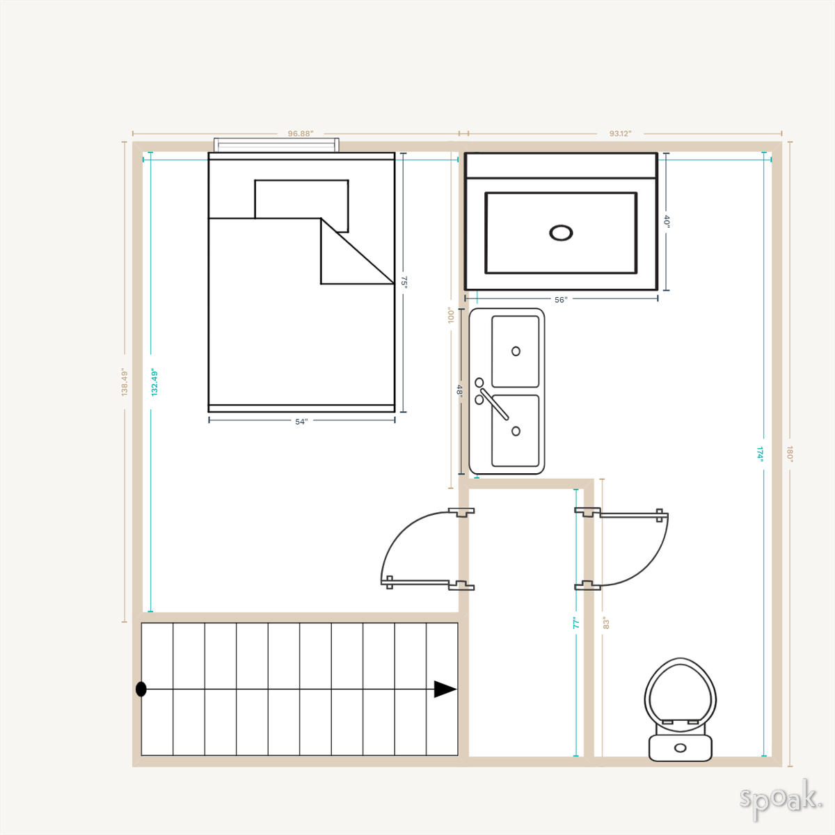 L Shaped Bathroom Layout designed by Karley Brown