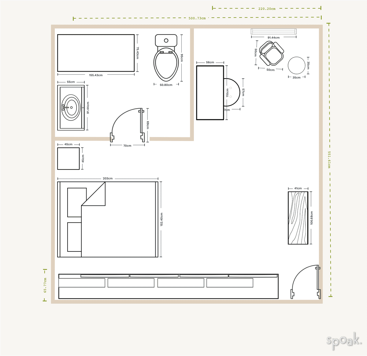 Bedroom + Bathroom Plan designed by natalia espinoza