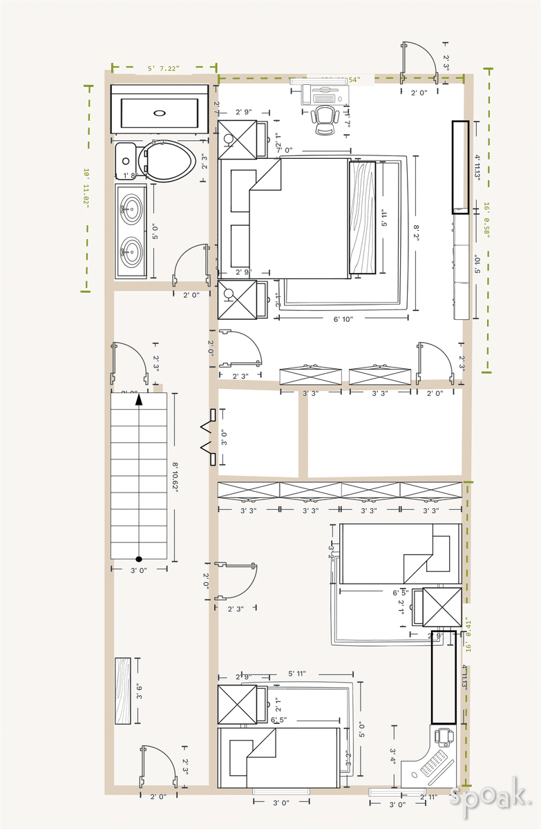 Bedroom + Bathroom Floor Plan designed by Megan Ananian