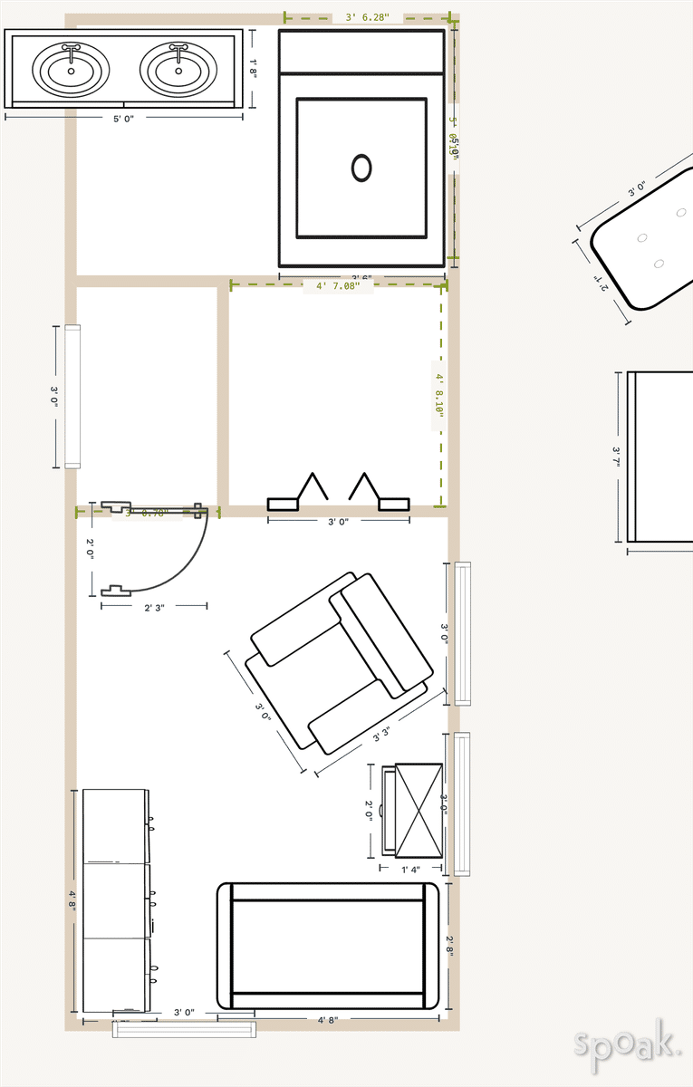 Square Bathroom Floor Plan designed by Mary Morgan Morris