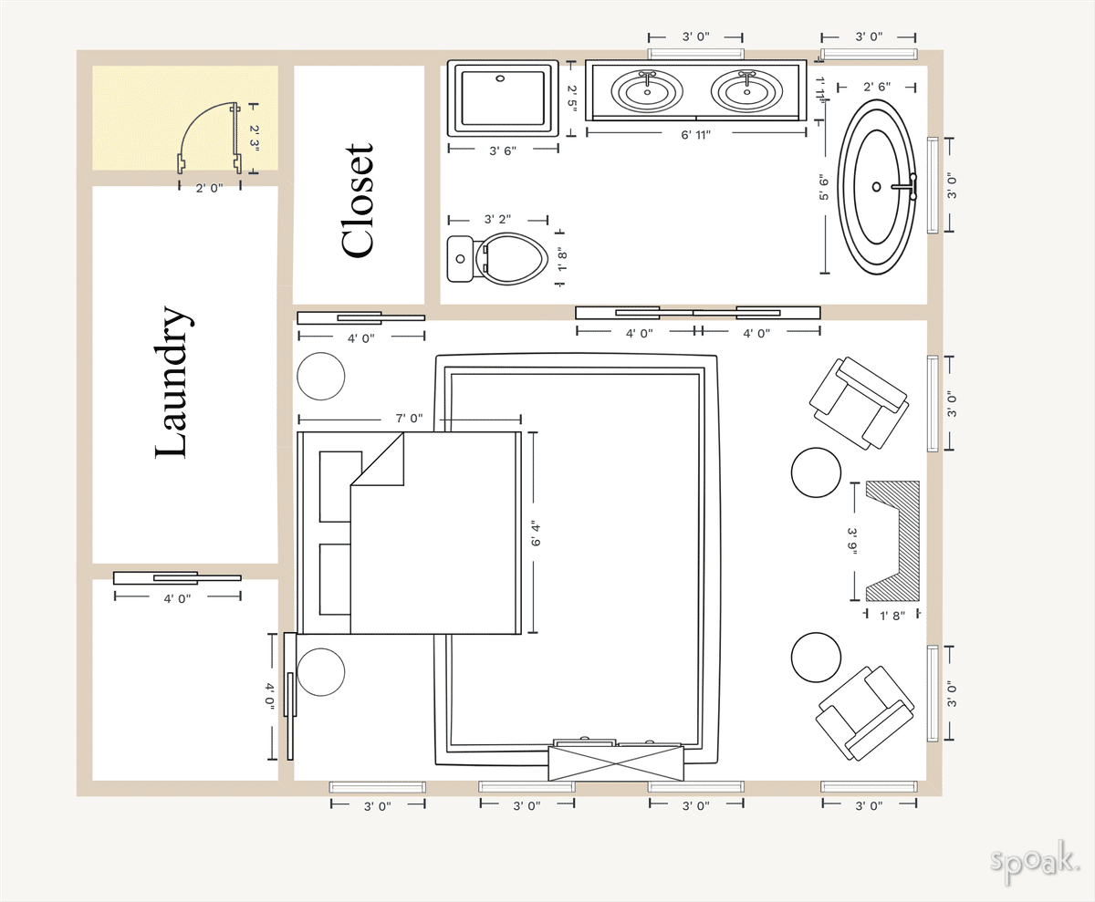 Bedroom + Bathroom Floor Plan designed by sarah spagnola