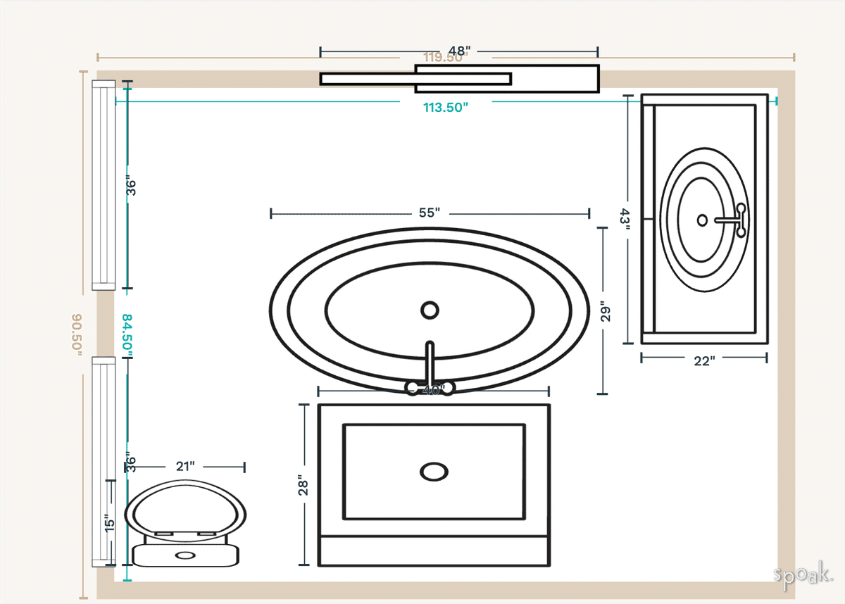 Primary Bathroom Plan designed by Jill Solow