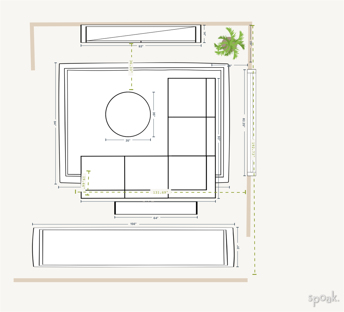 Kitchen + Living Room Floor Plan designed by Amy Brune