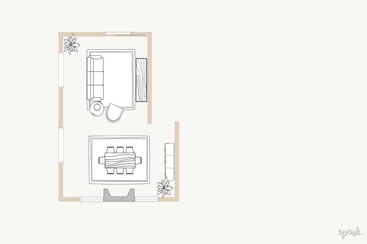 Living + Dining Room Floor Plan designed by Simrin Herrington