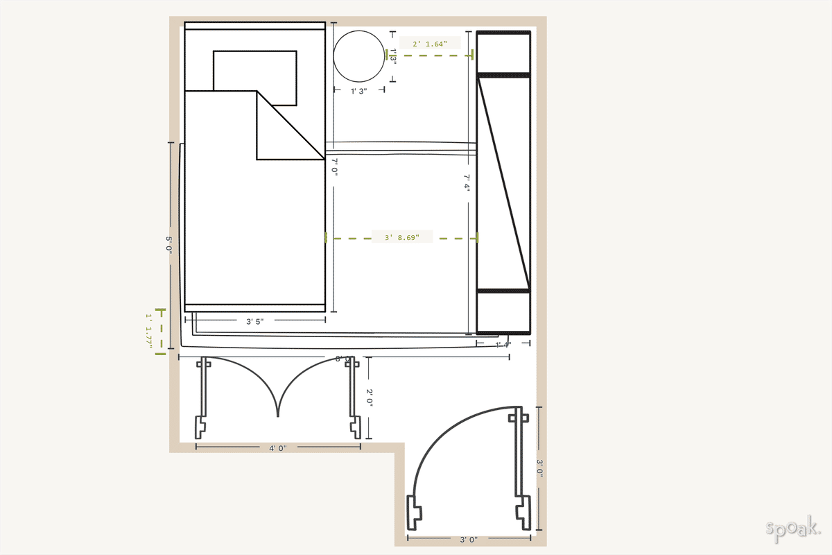 Small L-shaped bedroom layouts and floor plan ideas.