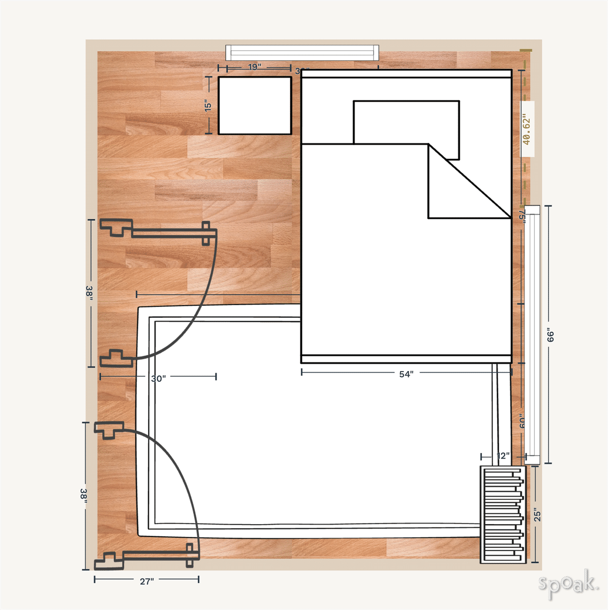 Square Bedroom Plan designed by Amelia Rudberg