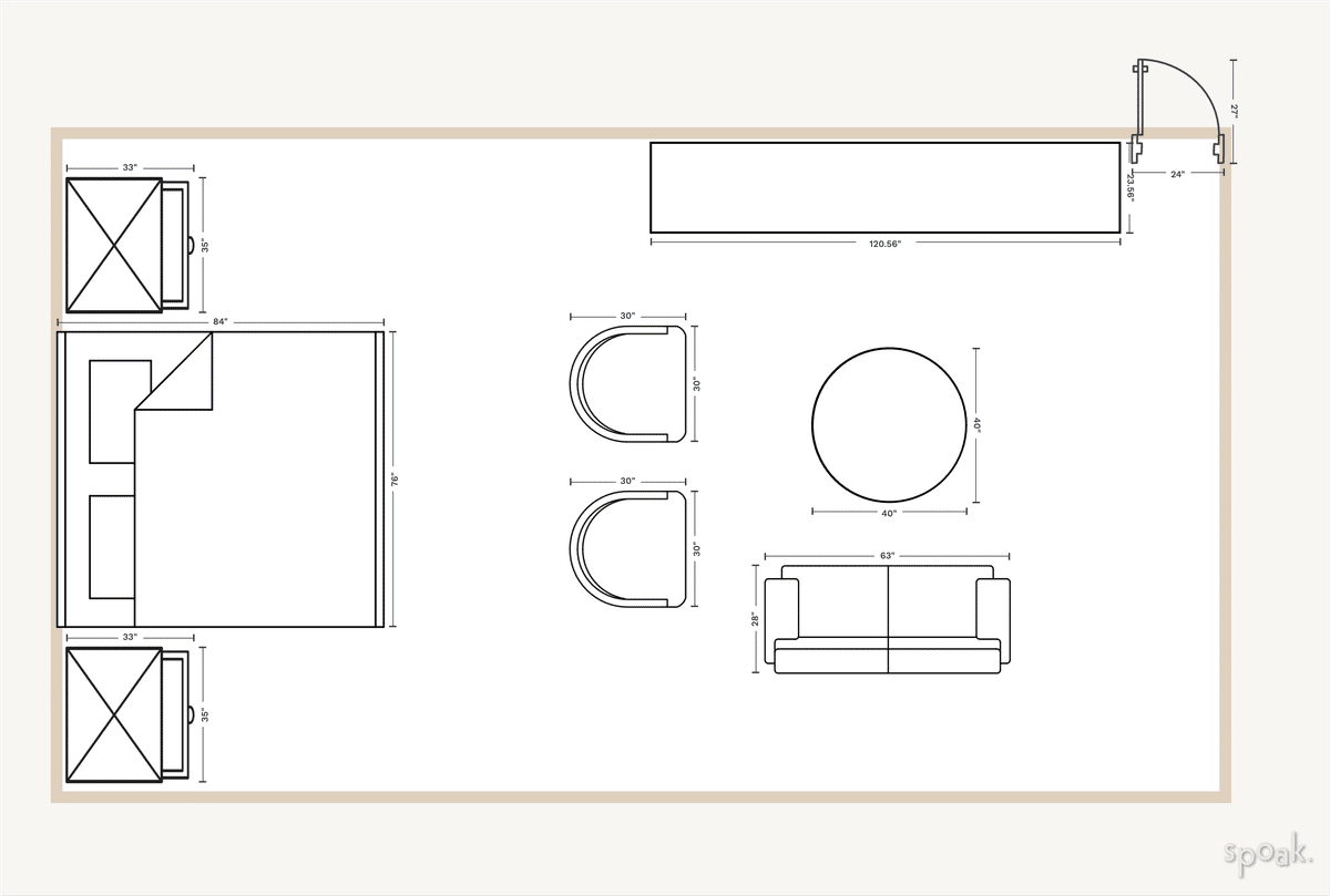 Large Bedroom Floor Plan designed by Bridget Beverstock