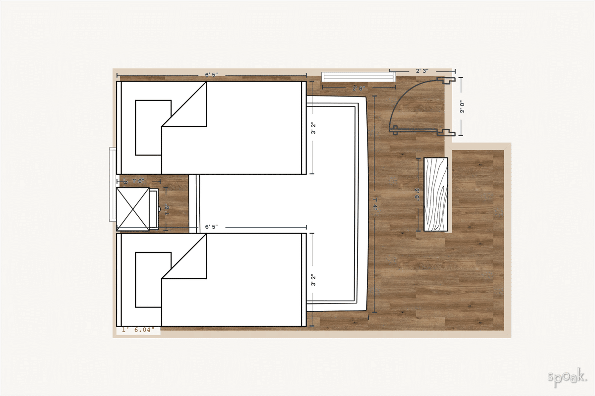 L Shaped Bedroom Plan designed by Amri Jane