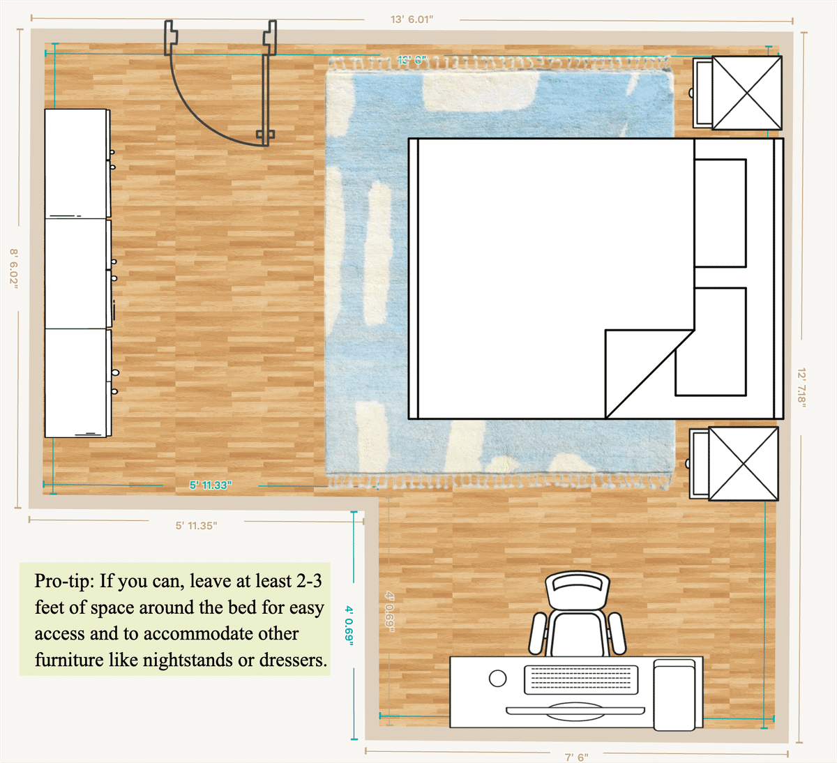 Primary Bedroom Layout designed by Becca Kessel