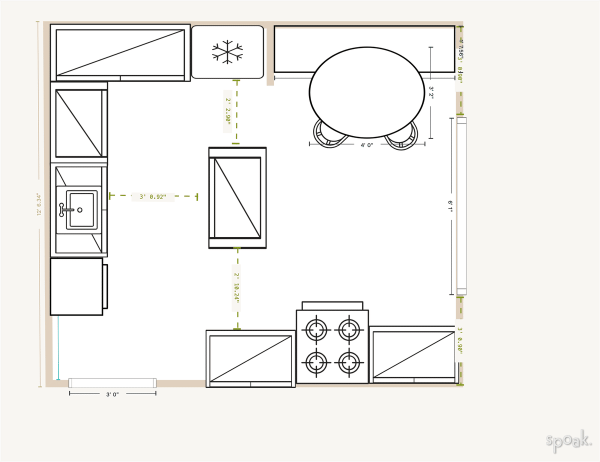 Kitchen + Living Room Floor Plan designed by Madison Hulsman