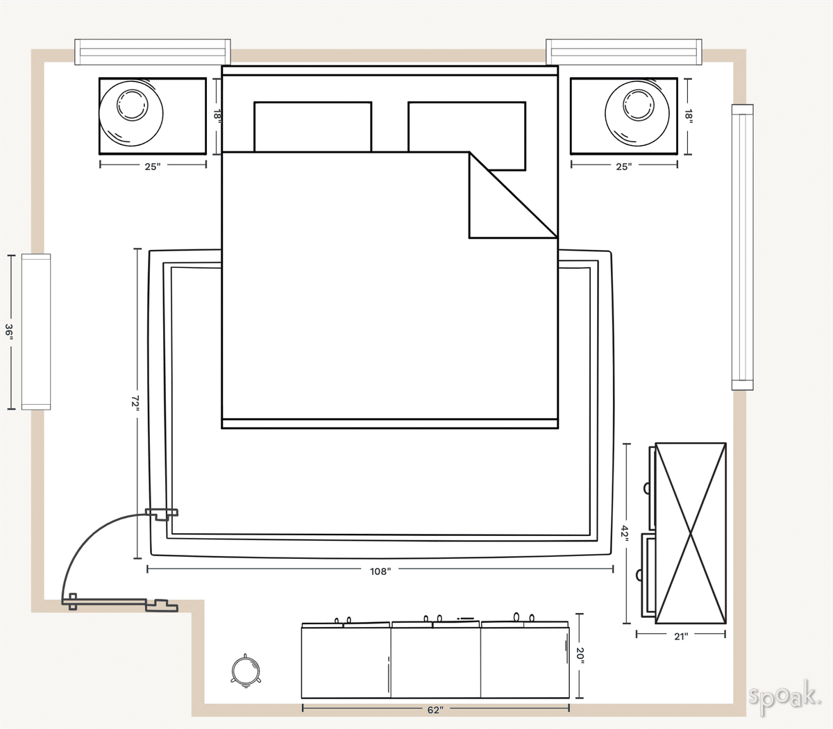 L Shaped Bedroom Floor Plan designed by Jill Fagan