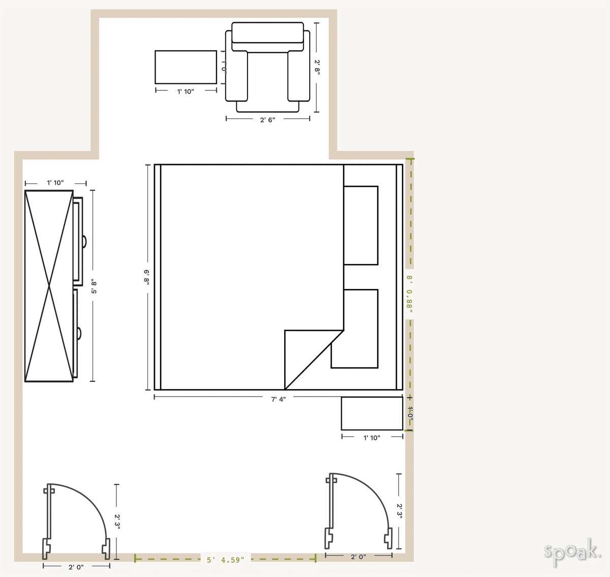 Medium Bedroom Plan designed by Jennie Diamond