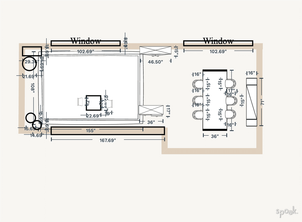 Living + Dining Room Layout designed by Gabby Orr