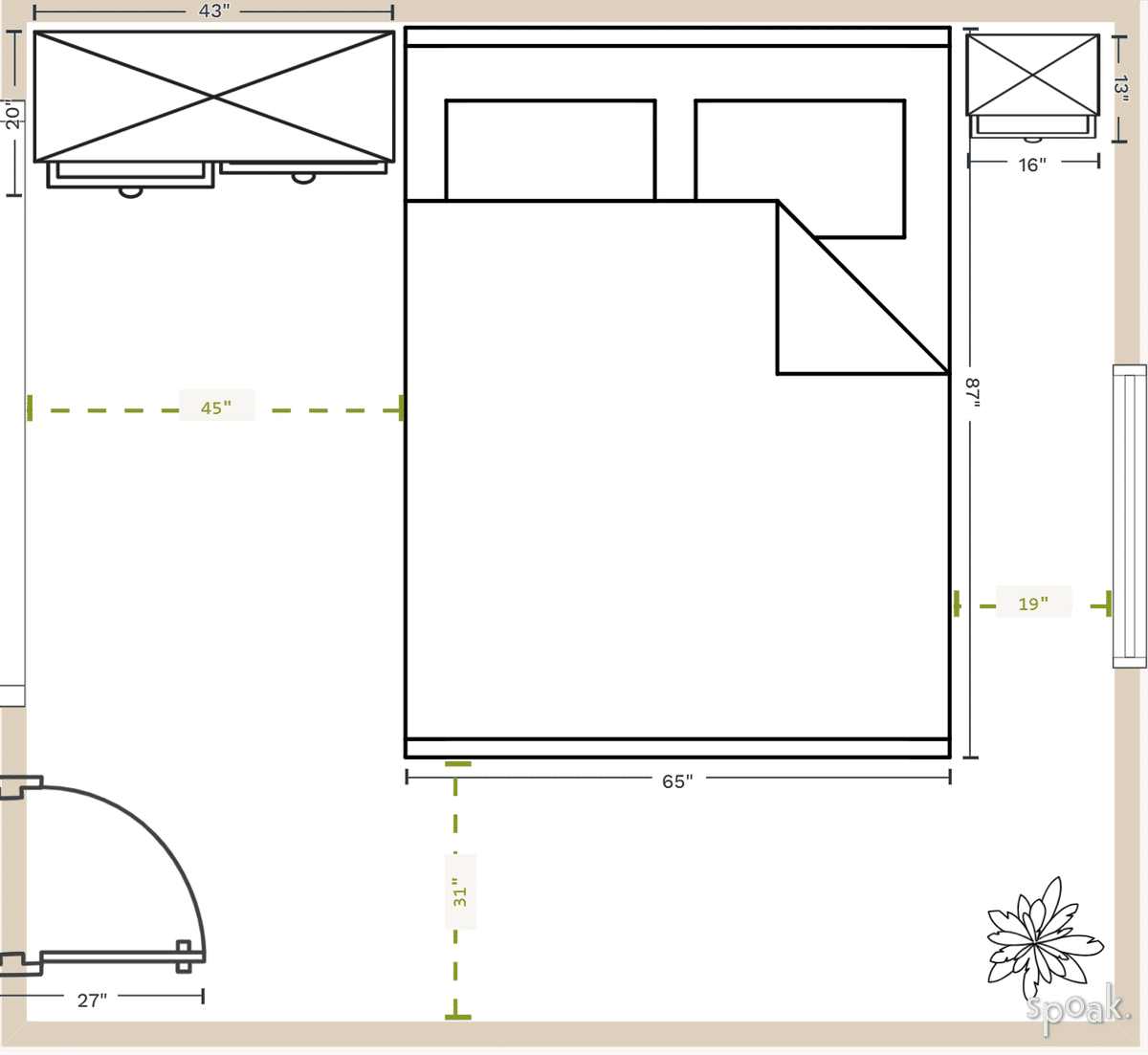 Square Bedroom Floor Plan designed by Joy Montgomery - Sandy Schargel Interiors