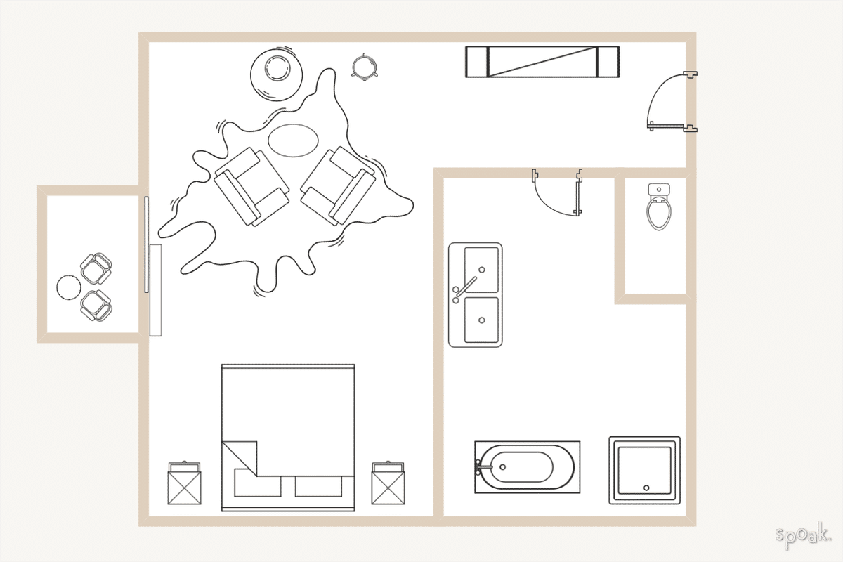 L Shaped Bathroom Layout designed by Jackson Manhan