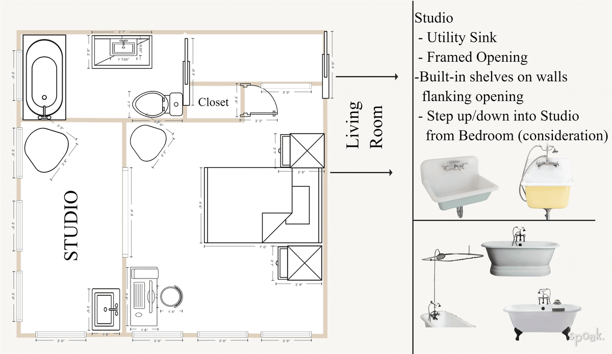 Bedroom + Bathroom Layout designed by sarah spagnola