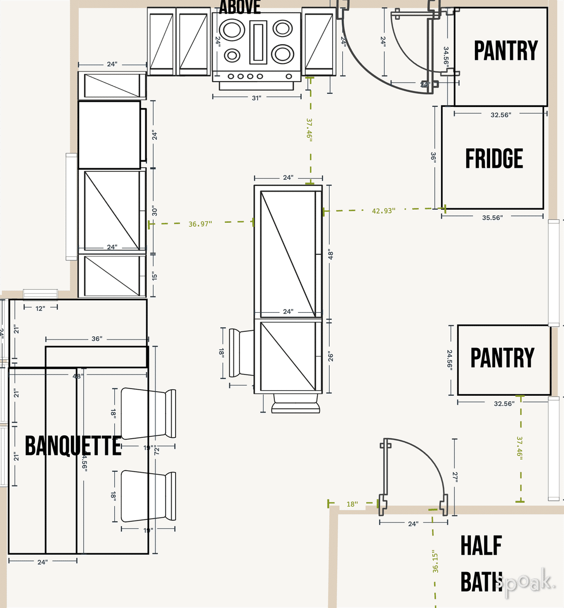Kitchen + Living Room Floor Plan designed by MK Alderman