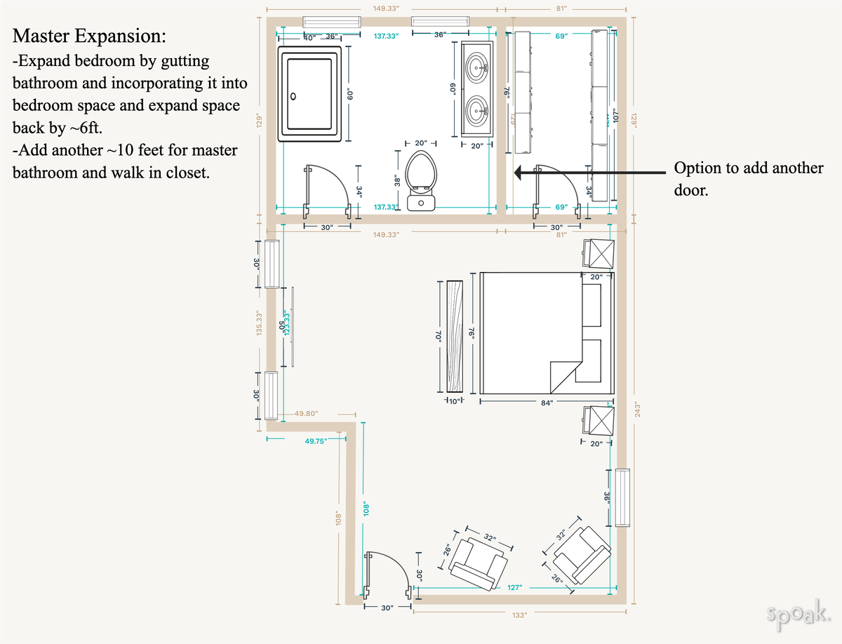 Bedroom + Bathroom Floor Plan designed by Ashley Carter