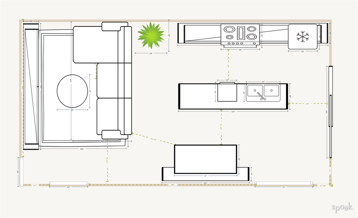 Kitchen + Living Room Layout designed by Michelle Rosenhouse