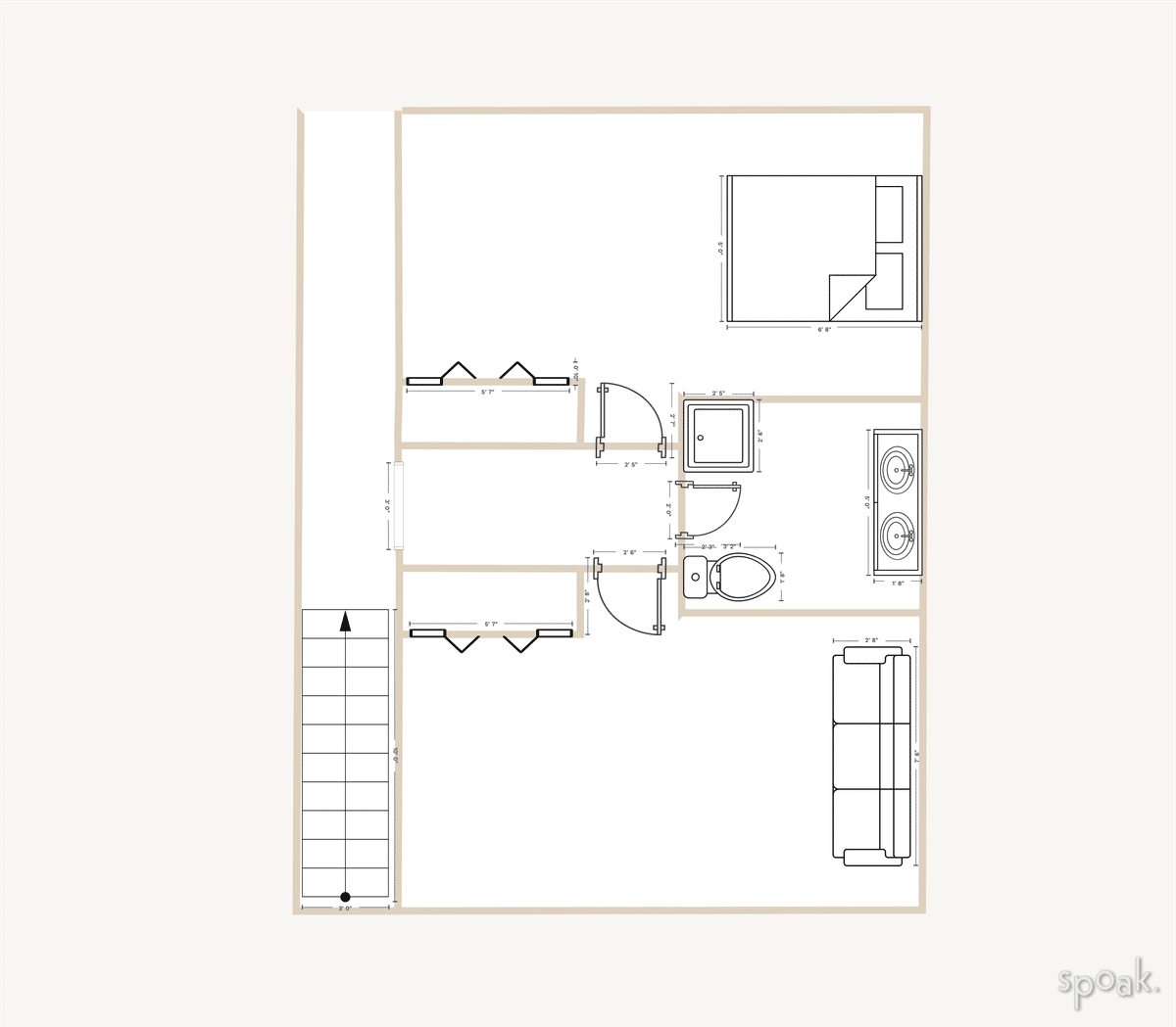 Bedroom + Bathroom Floor Plan designed by Rachel Fernandez
