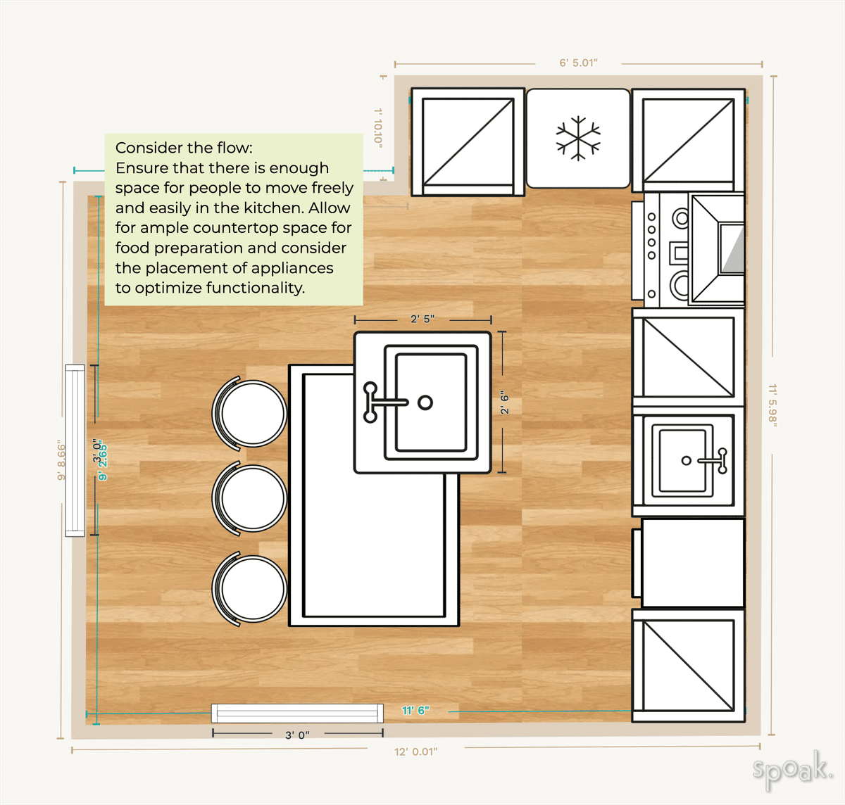 Kitchen + Living Room Layout designed by Christina Richard