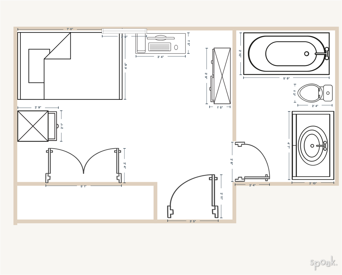 Bedroom + Bathroom Layout designed by Margaret Hollingsworth