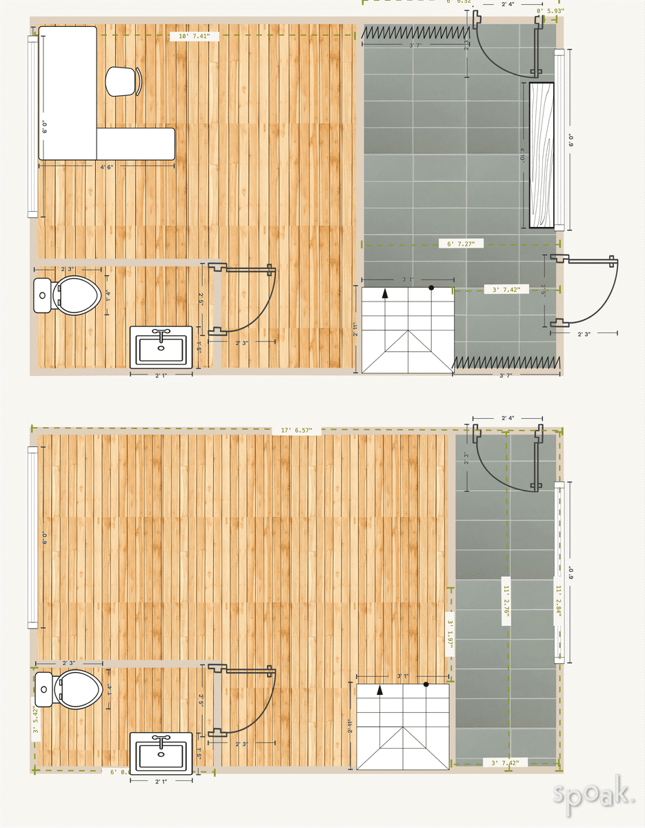 L Shaped Bathroom Floor Plan designed by Carolyn Stiles