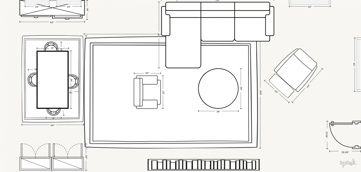 Living + Dining Room Plan designed by Darian Armstrong