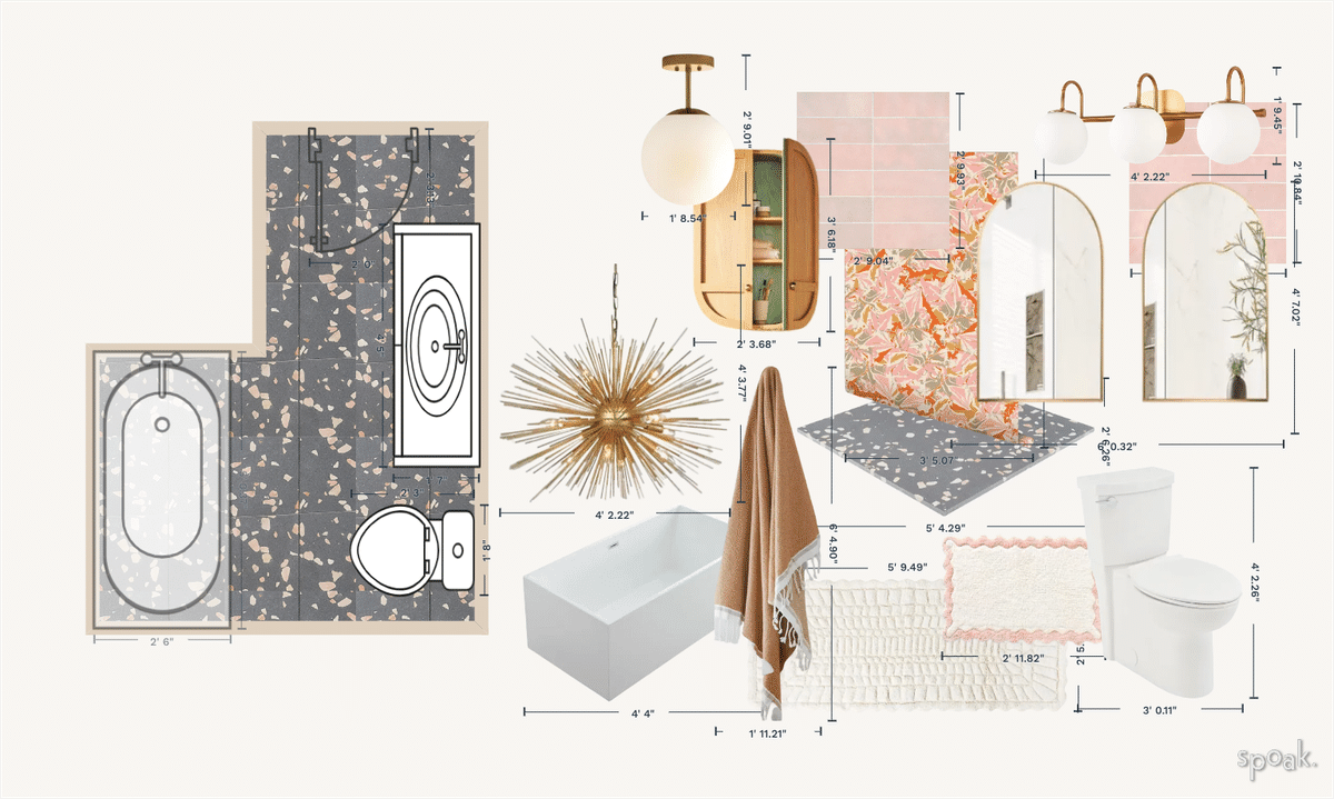 L Shaped Bathroom Floor Plan designed by Chelsea Pyne