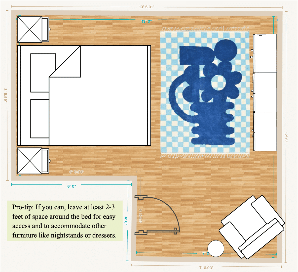 Primary Bedroom Floor Plan designed by Becca Kessel