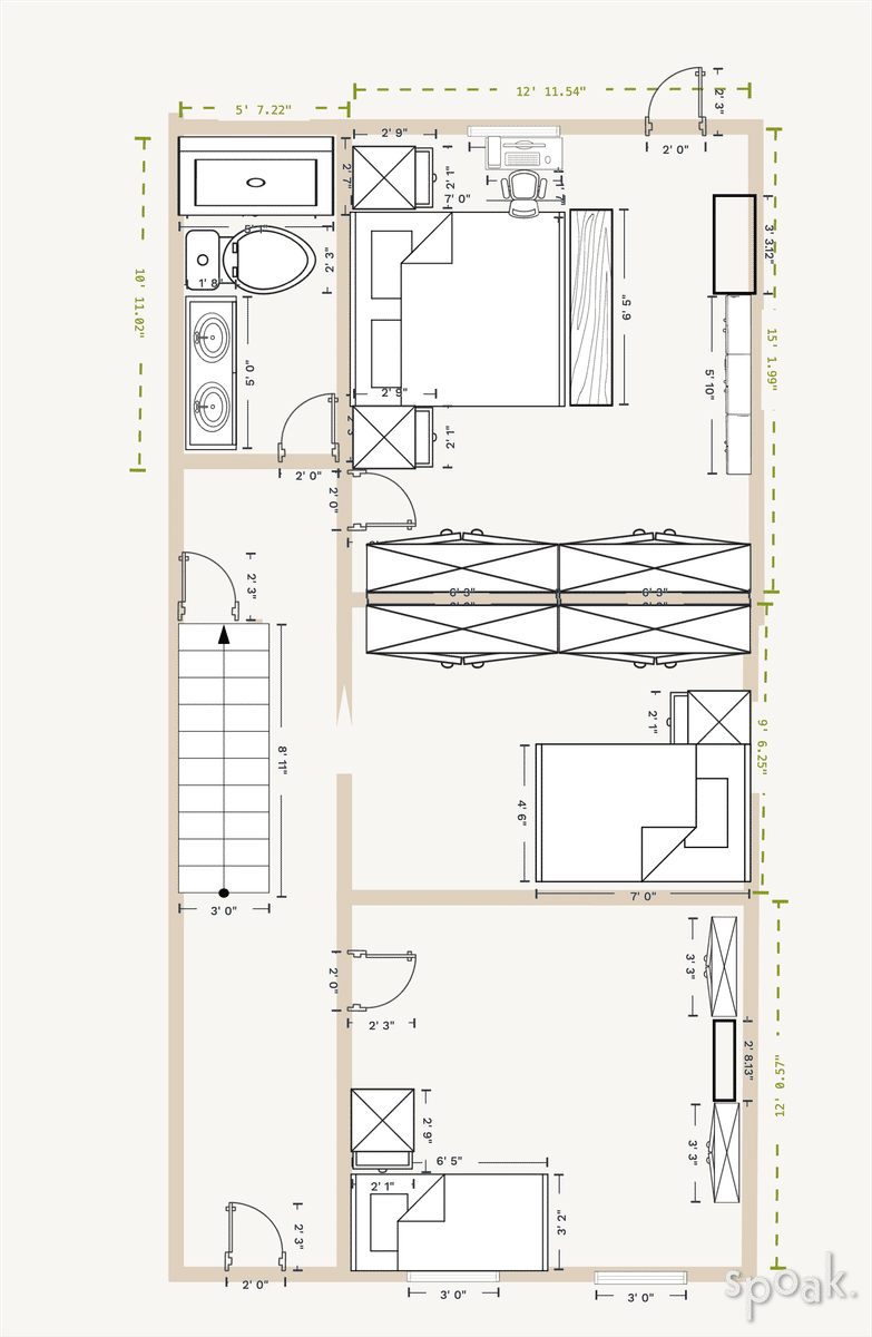 Bedroom + Bathroom Floor Plan designed by Megan Ananian