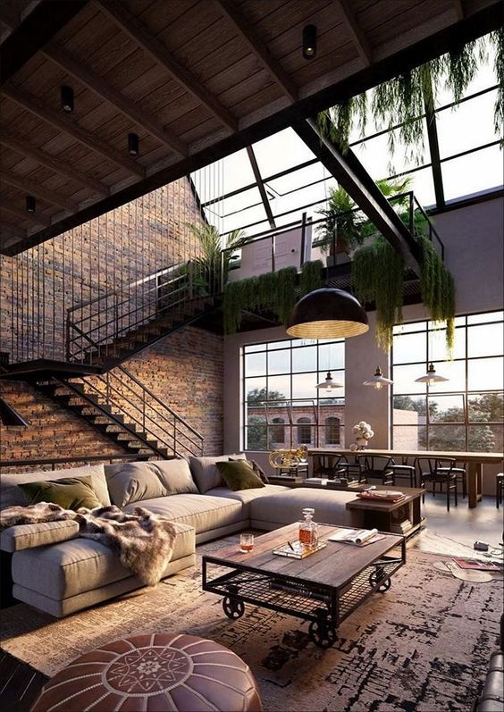 Brick lofted living room designed by Kelsey Denczek-Kalczynski