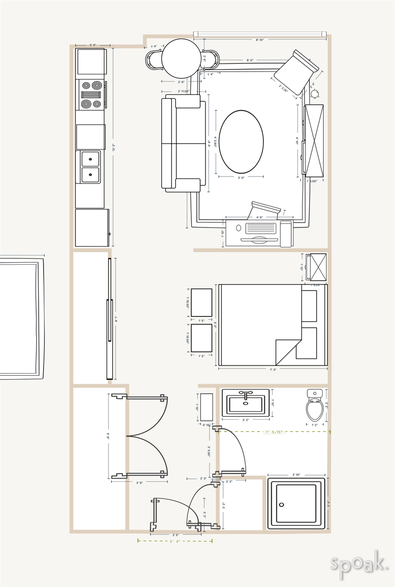 Studio Apartment Layout designed by Emily Morrison