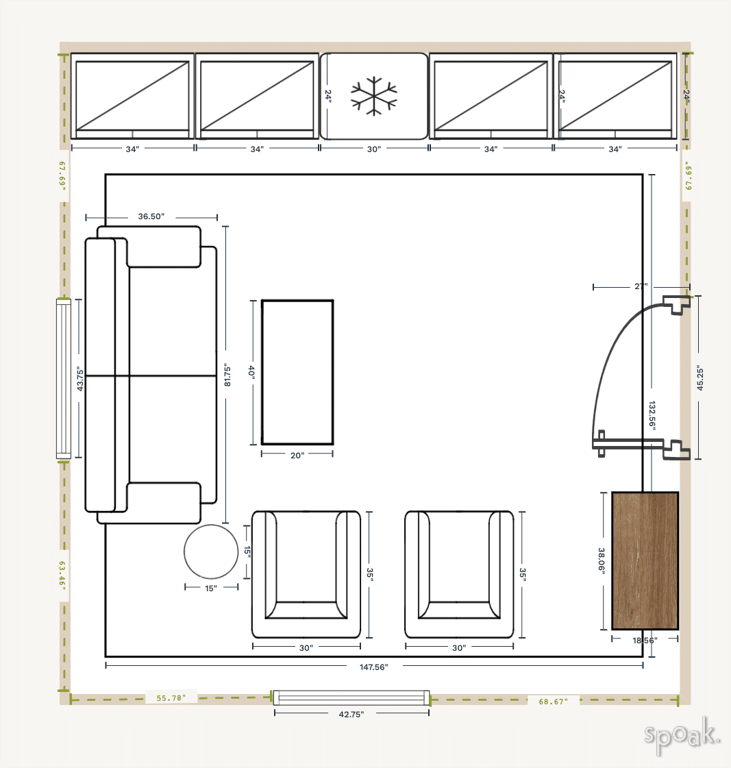 Square Kitchen Floor Plan designed by Cate Naul