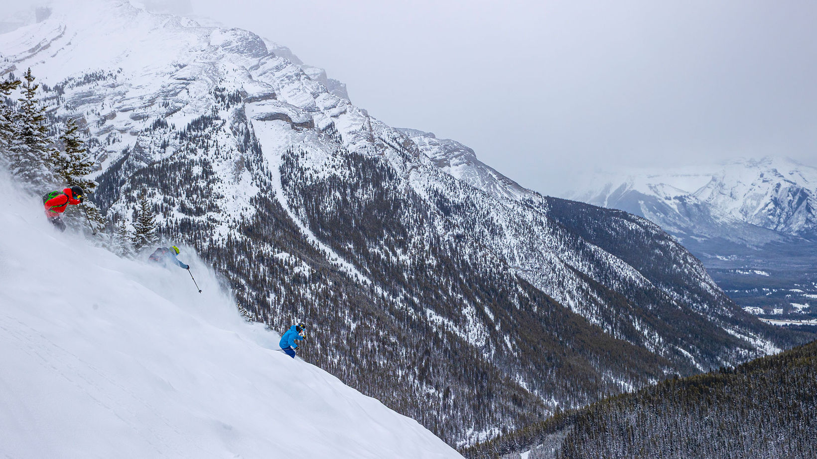 Skiers at Mt. Norquay ski resort. Banff National Park.