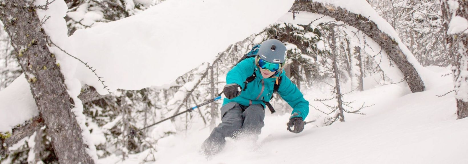 Noah Maisonette skis powder at Lake Louise Ski Resort on December 28