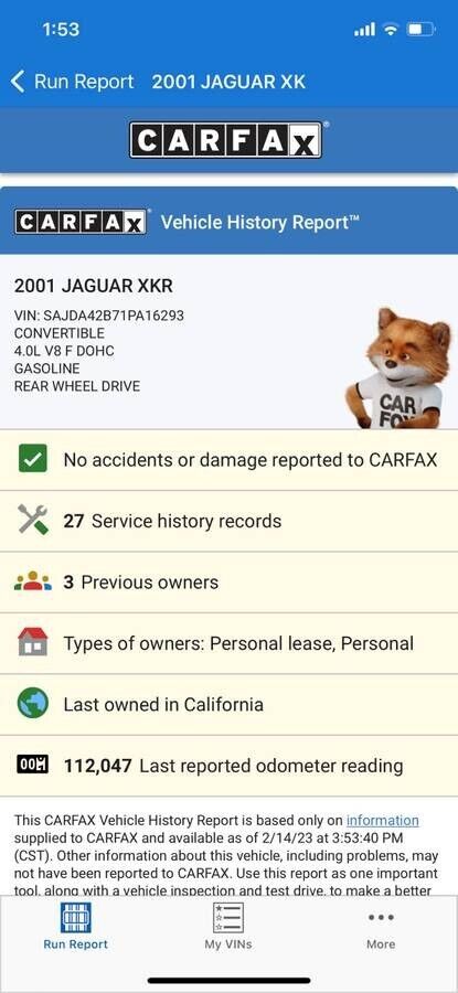 2001 Jaguar XKR 4.0L V8 Convertible