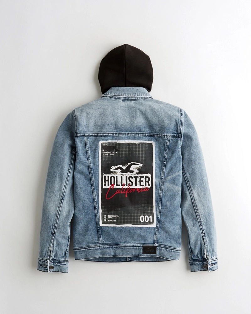 hollister logo hooded denim jacket