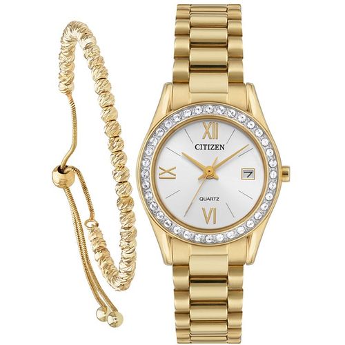 Citizen Ladies Quartz White Dial Watch And Bracelet Set Compare Grazia