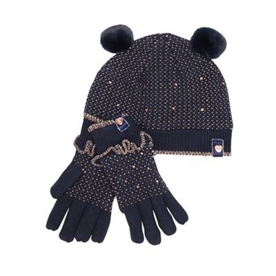 girls navy hat and gloves