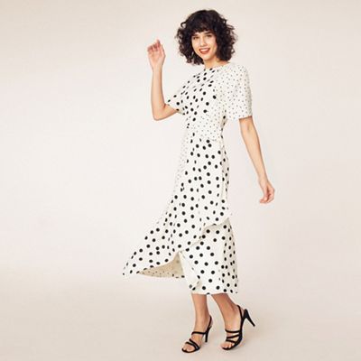 black and white spot midi dress
