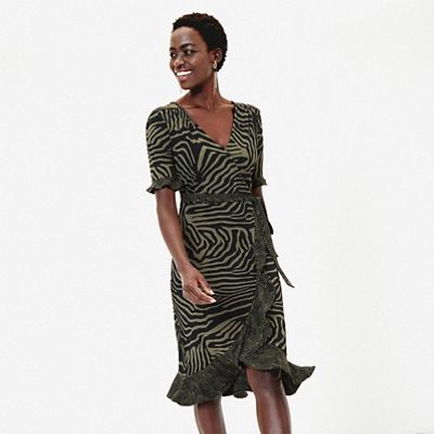 oasis tiger patched wrap dress