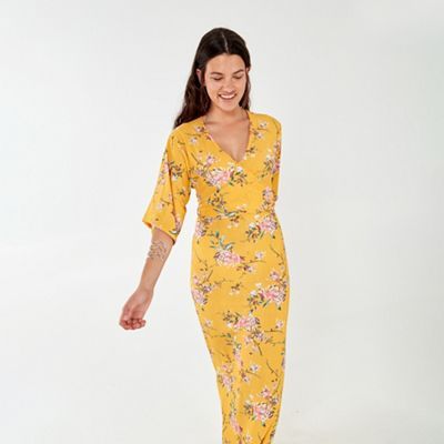 blue vanilla floral wrap dress