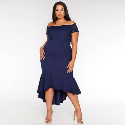 quiz navy bardot fishtail dress