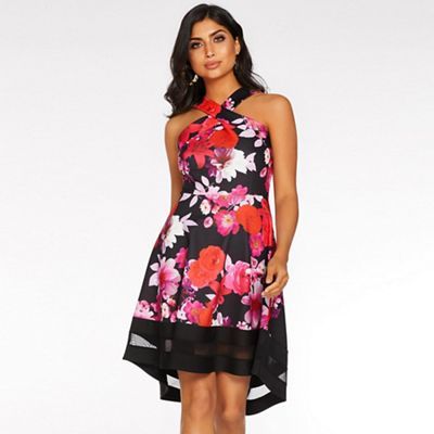 quiz floral dip hem dress