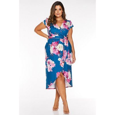 quiz curve floral wrap dress