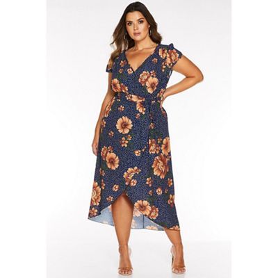 quiz curve floral wrap dress