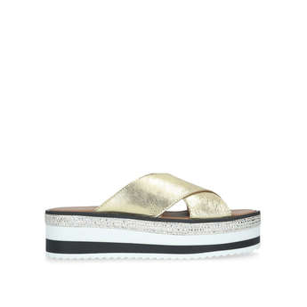 Metallic Gold Flatform Sliders 