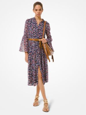 mixed botanical print georgette dress